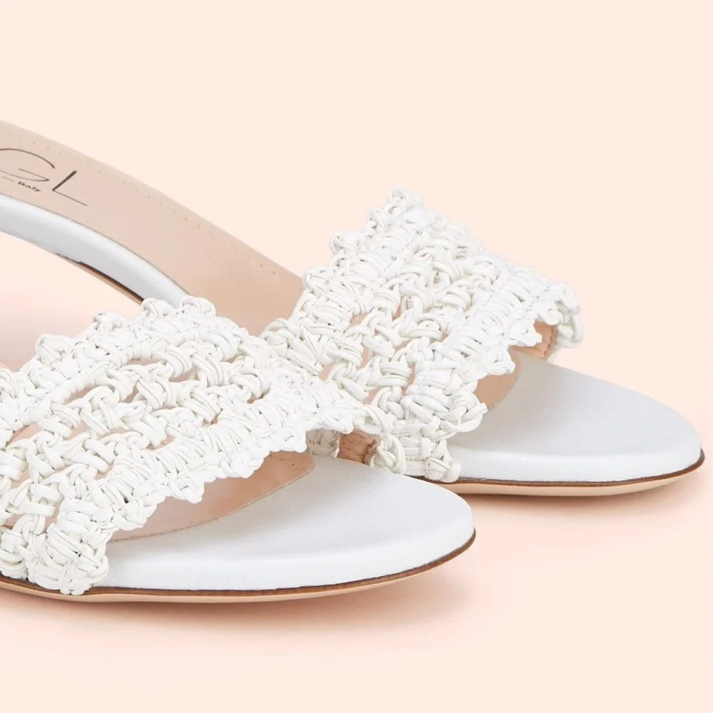 AGL NEW Crochet White Leather Ankle Strap Sandals Size 41 EU 11 US